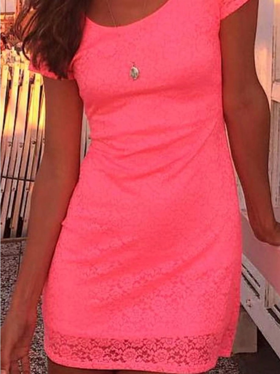 Forever 21 Bright Neon Pink Lace Cap-Sleeve Mini Dress